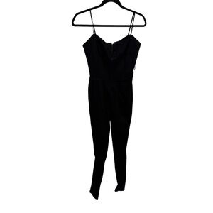 Guess Women's Lace Up Plunge Neck Jumpsuit In Black Size M Black Sexy Gold Zip